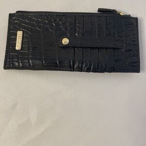 Black Brahmin Melbourne Collection Credit Card Wallet Croc Embossed Leather EUC